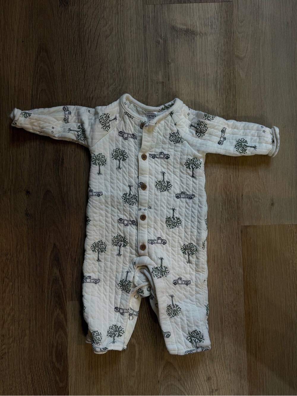 Carters Quilted White & Green Tree Print Baby One-Piece